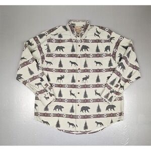 Vintage Woolrich Button Down Shirt Mens XL Aztec Western‎ Bear Moose Fox Deer